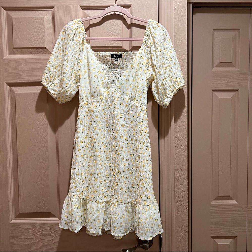 Lulus Flirtatious Fit White Floral Print Puff Sleeve Mini Dress - Picture 3 of 9